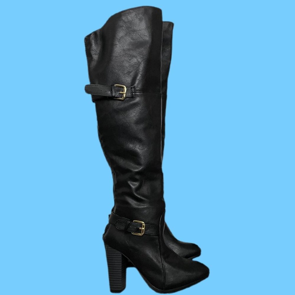 Leather Knee High Heeled Boots